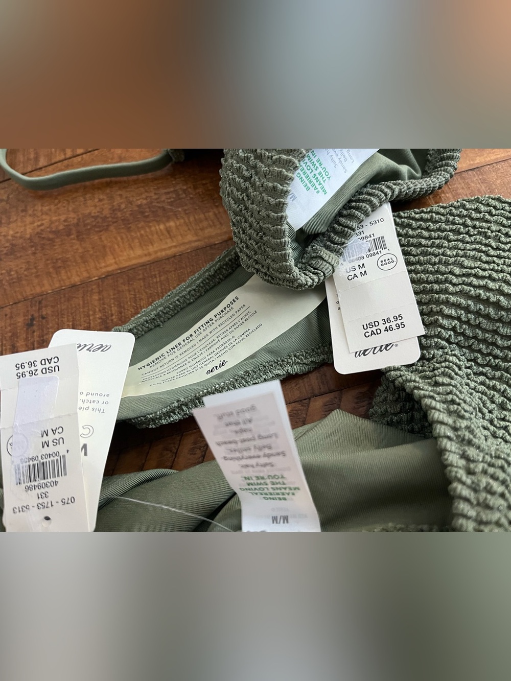 NWT Aerie FULL SET Shimmery Crinkle Lace Up Top + Cheekiest Tie Bottom Olive 🫒 M - Picture 6 of 6